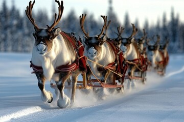 Majestic Reindeer Sled Ride in Lapland Winter Twilight - Canon EOS-1D X Mark III, Telephoto Lens