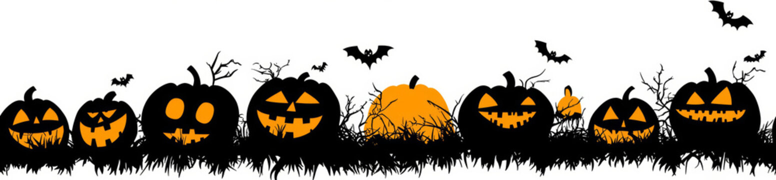 Black halloween pumpkin lantern silhouette seamless pattern illustration isolated  , free space text, copy space, copy space for text,