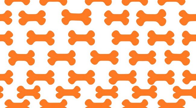 Dog bones vector seamless pattern with flat icons. Orange white color pet food texture. Background for veterinary clinic  , free space text, copy space, copy space for text,