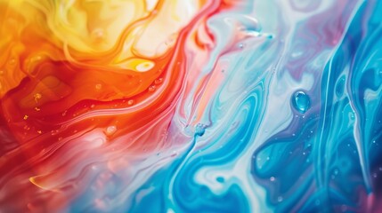 Fototapeta premium Fluid, colorful swirls of red, blue, and yellow converge to form a vibrant and dynamic visual display bursting with energy and creativity.