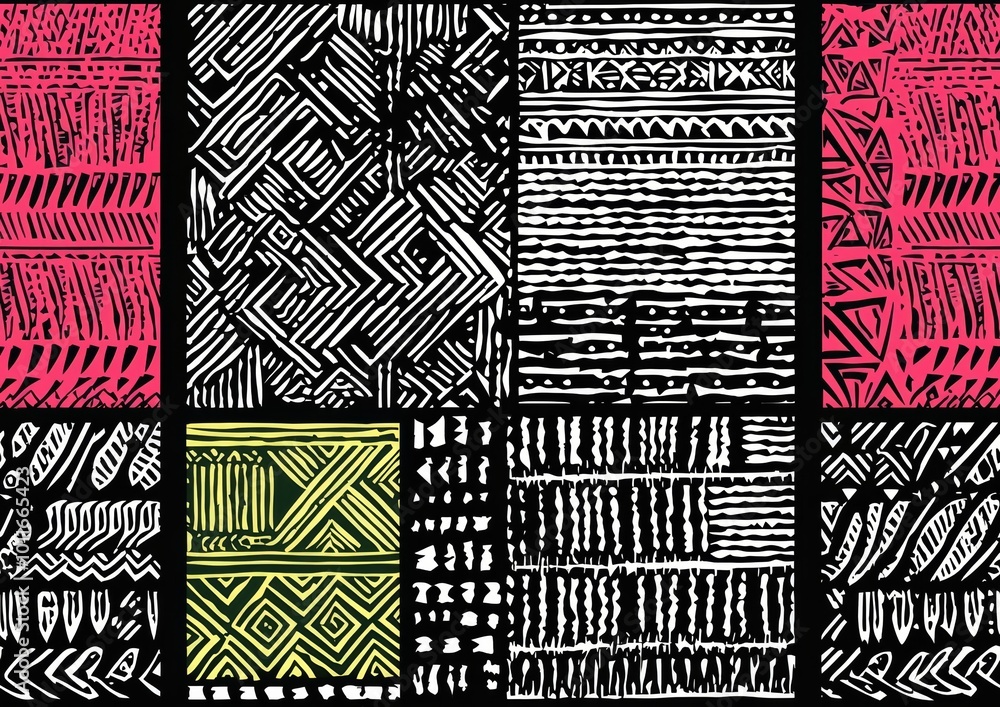 Poster set of 8 primitive geometric patterns collection