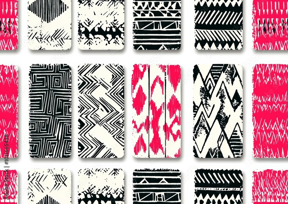 Poster set of 8 primitive geometric patterns collection