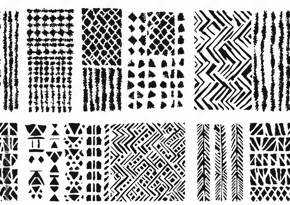 Poster set of 8 primitive geometric patterns collection