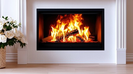 Fototapeta premium Cozy Scene with a Burning Fireplace