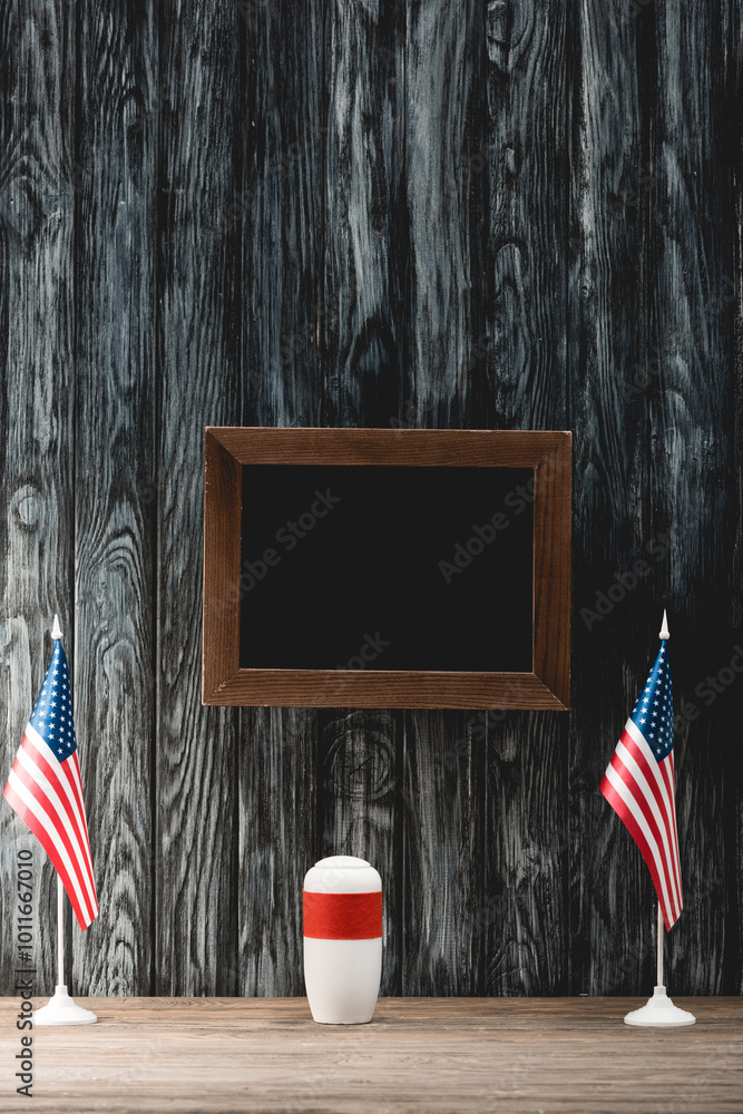 Sticker Small American flags and a centerpiece reflect the spirit of Memorial Day, honoring those who served.