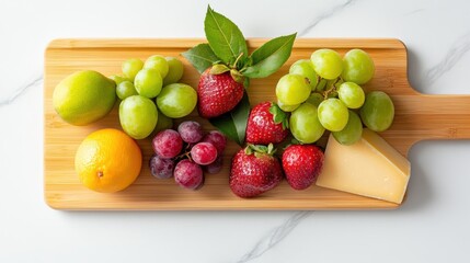 Fresh Fruits and Cheese on a Wooden Cutting Board