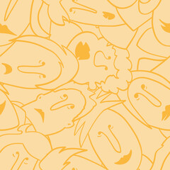 Seamless background with funny faces of anthropomorphic creatures. Humorous characters with different emotions