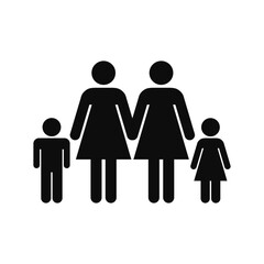 Vector high quality illustration of a family with two moms black symbol isolated - Modern lesbian family graphic representation