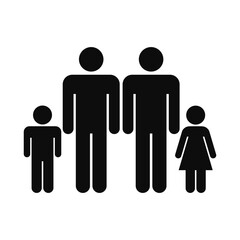 Vector high quality illustration of a family with two dads black symbol isolated - Modern gay family graphic representation