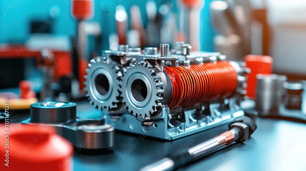 Poster mechanical components on workbench for engineering projects