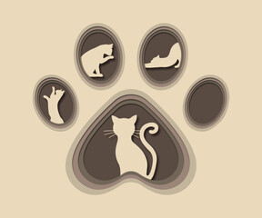 Cat in paw paper art style,layered  paper cut out