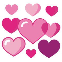 Heart shape design set, A set of pink color heart of various shapes vector illustration design.