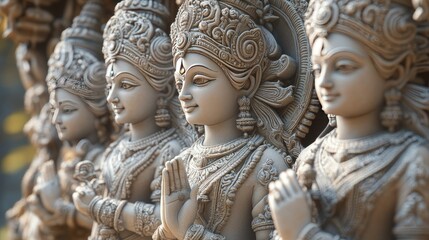 Fototapeta premium Beautifully sculpted Indian deities, no one in view, with ample room for text or design.
