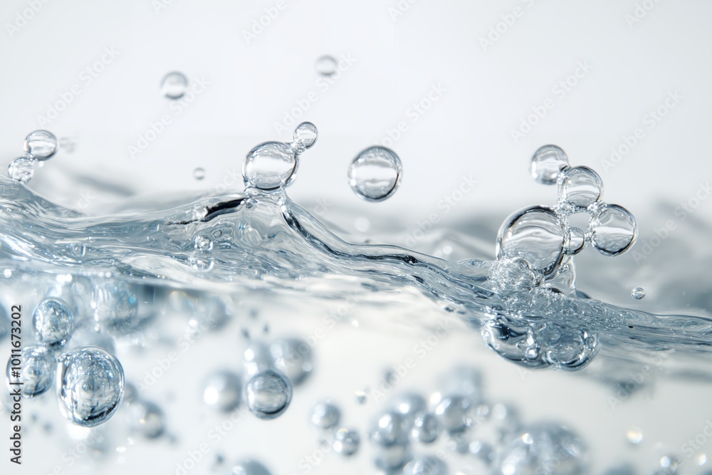 Poster a wave of water with many small bubbles floating on top. the bubbles are scattered throughout the wa