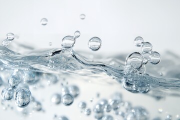 A wave of water with many small bubbles floating on top. The bubbles are scattered throughout the water, creating a sense of movement and energy. The scene is peaceful and calming