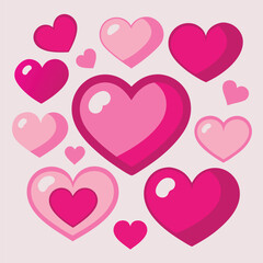 Heart shape design set, A set of pink color heart of various shapes vector illustration design.