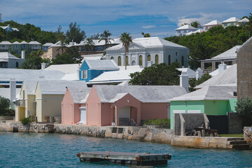 Picturesque old town historic building St. George city skyline cityscape with lush tropical...