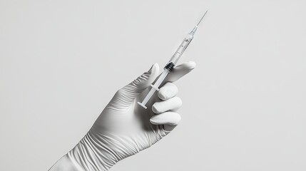 white gloved hand holding a skinny syringe