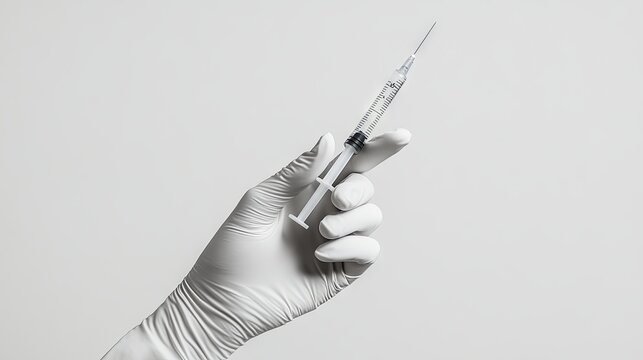 white gloved hand holding a skinny syringe