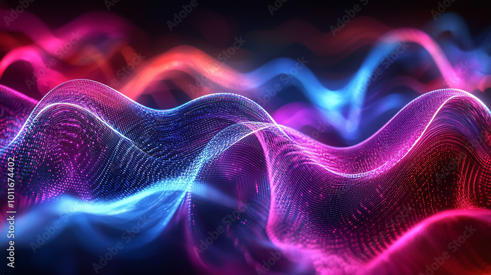 Poster vibrant neon waves create mesmerizing abstract spectrum, showcasing dynamic interplay of colors and 