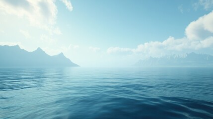 Fototapeta premium Calm sea stretching beneath the European coast, no fish in view, perfect space for text or design.