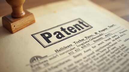 Patent document approved with square ink stamp on paper