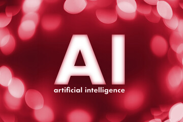 Ai artificial intelligence on red bokeh background
