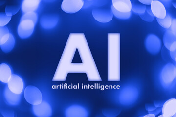 Ai artificial intelligence on blue bokeh background