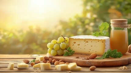 Cheese and wine pairing with fruit and almonds