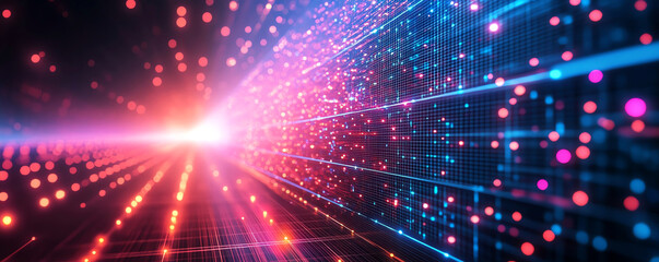 Fototapeta premium Dynamic light trails in vibrant colors, representing digital technology and innovation.
