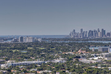 Fototapeta premium Panoramic view of the Miami Skyline seen from a high-rise building in Miami Beach, FL on October 3rd, 2024