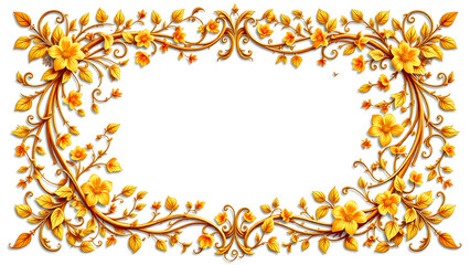 Ornate golden floral frame with intricate swirling vines, Generative AI