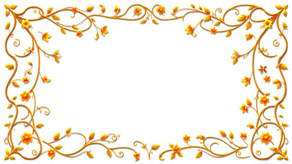 Golden flower frame with intricate leaf and vine details, Generative AI