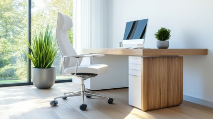 Modern Office Space with Stylish White Chair and Desktop