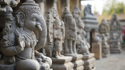 Obraz premium Detailed stone sculptures from India, no people, with ample room for captions or text.