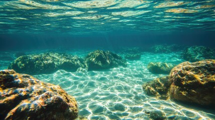 Fototapeta premium European sea, a beautiful underwater view with clear water and plenty of room for text or design.