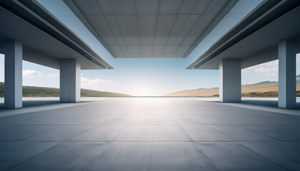 Modern futuristic empty abstract interior. Photo realistic 3d model scene.
