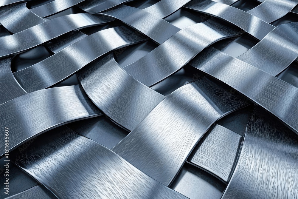 Poster close-up of woven metallic texture with silver tones, providing depth and intricate design for artis