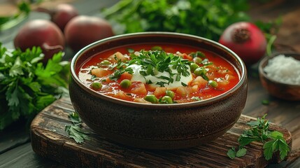 Detail Realistic Traditional Russian borscht