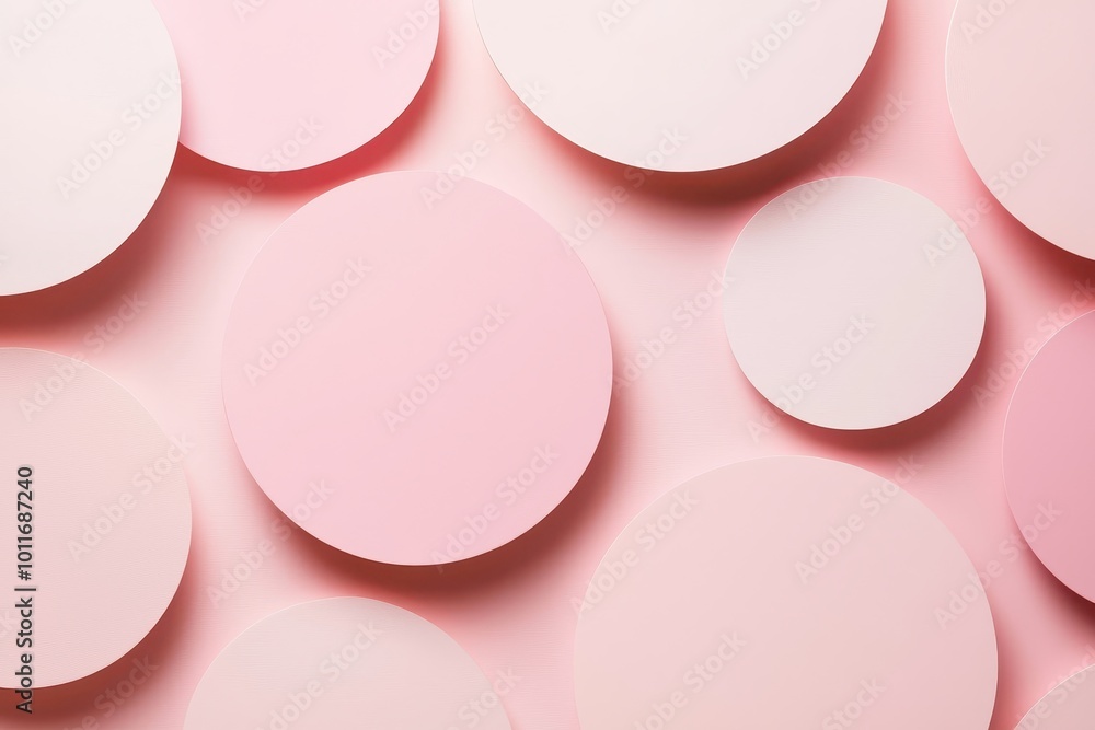 Poster abstract arrangement of pink overlapping circles creating a soft and modern geometric pattern, ideal