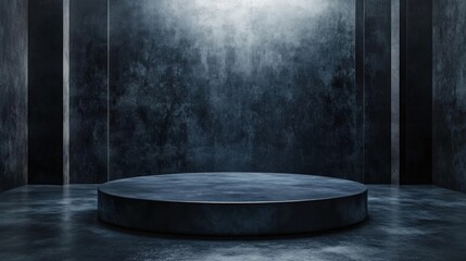 Minimalist Concrete Platform in a Dark Room