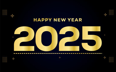 Happy New Year background 2025 shiny golden numbers on black background.