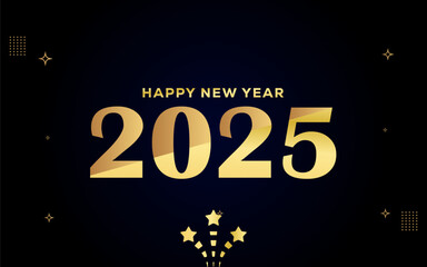 Happy New Year background 2025 shiny golden numbers on black background.