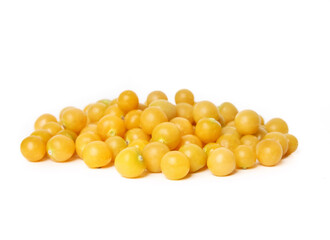 Isolated ground cherries or golden cherries. Many small yellow orange cherries. Aunt Molly’s ground cherry harvest. Poha berry, pichuberry or inca berry. Selective focus. White background.