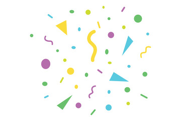 confetti pattern, colorful party hats, balloons, abstract shapes, festive celebration, bright and cheerful, playful design, white background