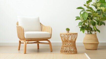 Cozy Rattan Chair and Green Plant in Bright Room