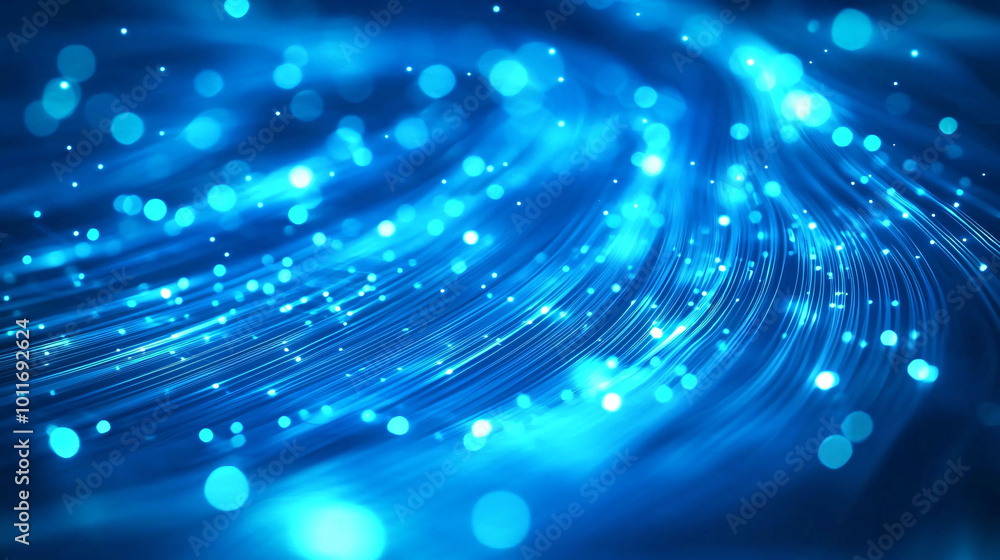 Poster mesmerizing blue background with flowing light lines and glowing particles creates dynamic and vibra