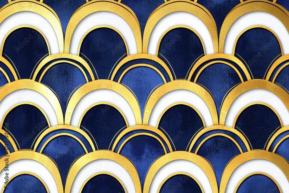 Aufkleber elegant art deco pattern with gold and blue arcs, creating a luxurious and sophisticated design perf
