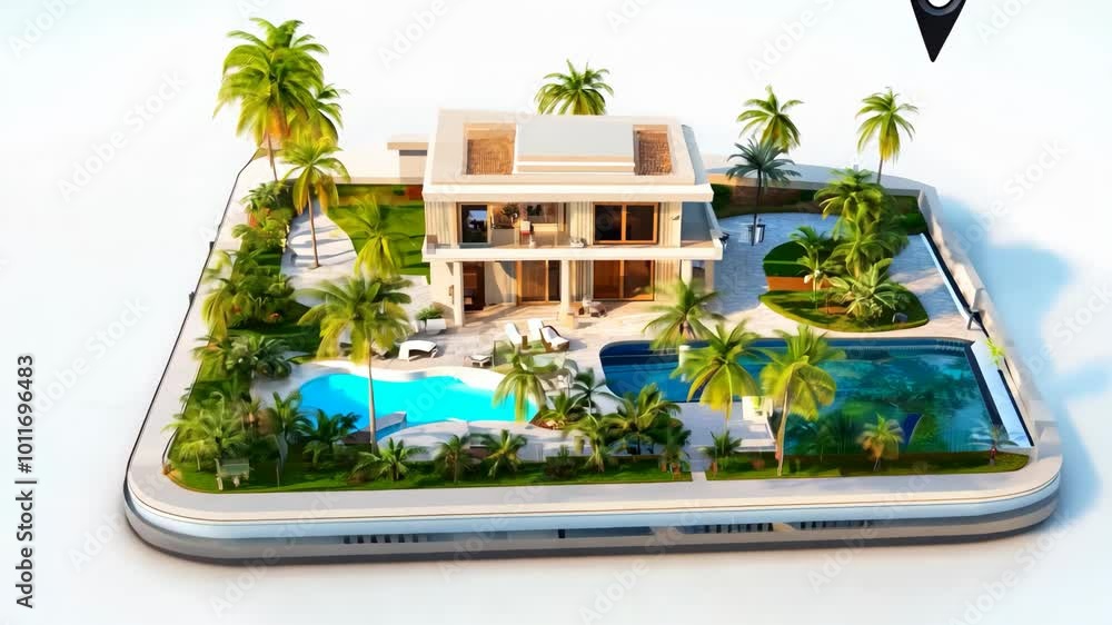 Aufkleber A small tablet with a house and pool on it