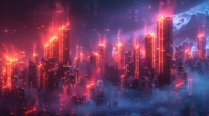 Naklejka premium Neon Cityscape